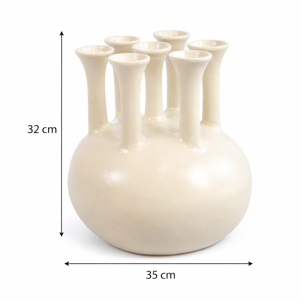 LOFT42 Jenna Vase tulipe XL - 7 trompettes - Beige - Aluminium