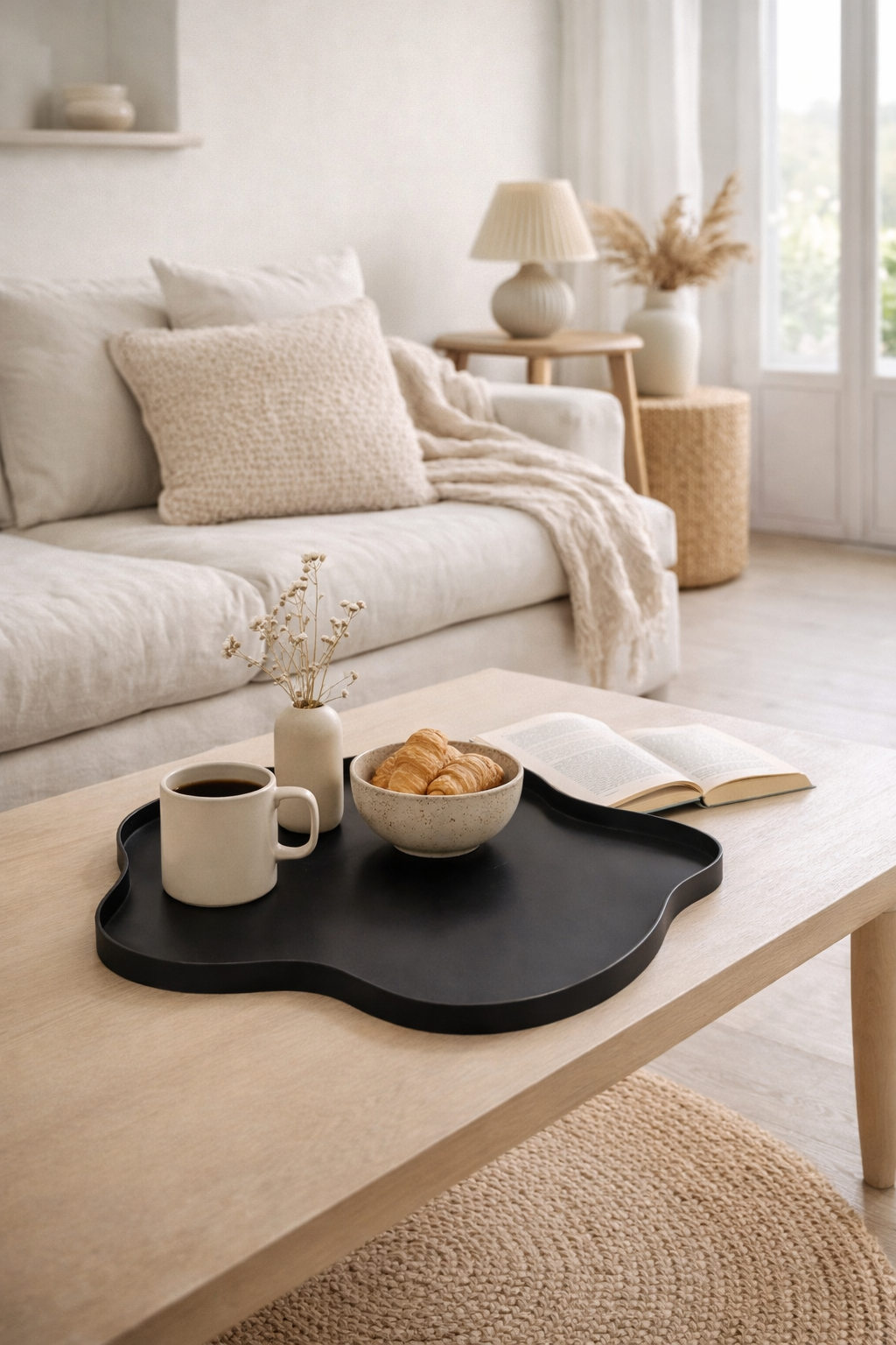 LOFT42 Serva Plateau en Métal Organique – Noir – Ø60 cm