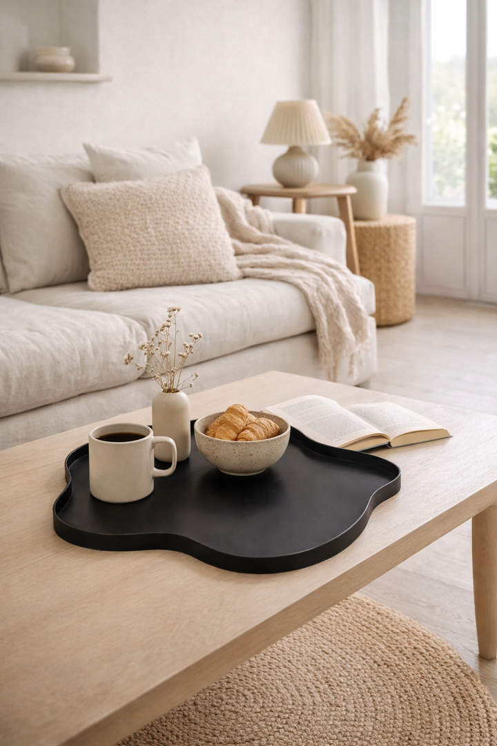 LOFT42 Serva Plateau en Métal Organique – Noir – Ø60 cm