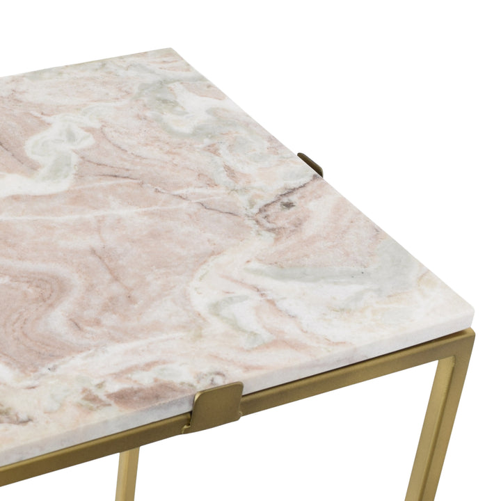 LOFT42 Marble Bijzettafel Vierkant Travertin - Metaal - Marmer - 32x32x46