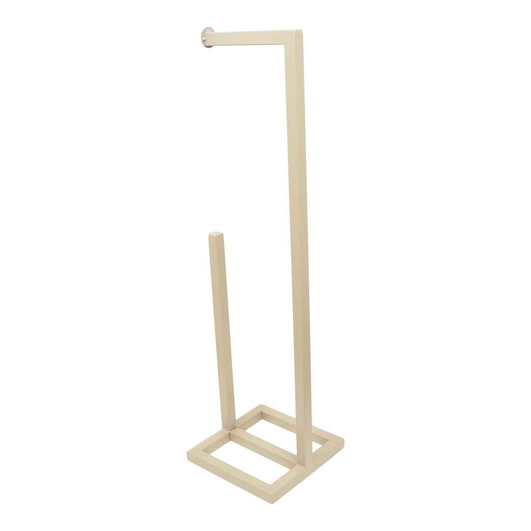 Detail bovenkant van beige metalen toiletrolhouder