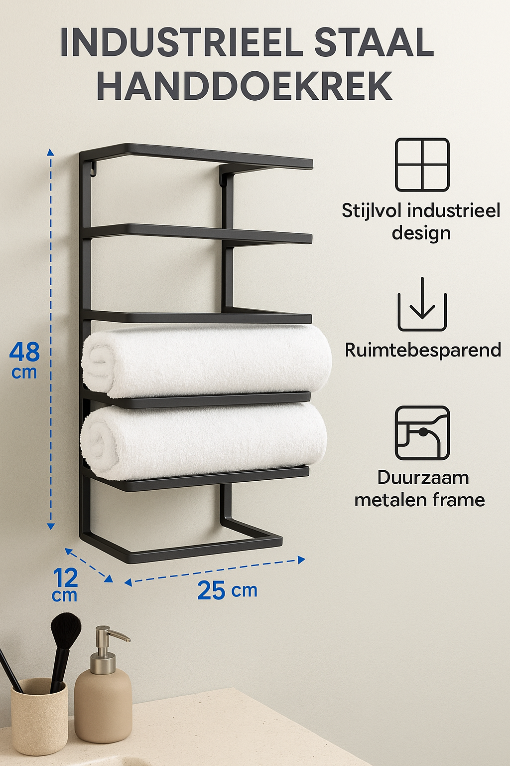 LOFT42 Kick Wandhanddoekenhouder 5 laags - Zwart - Metaal