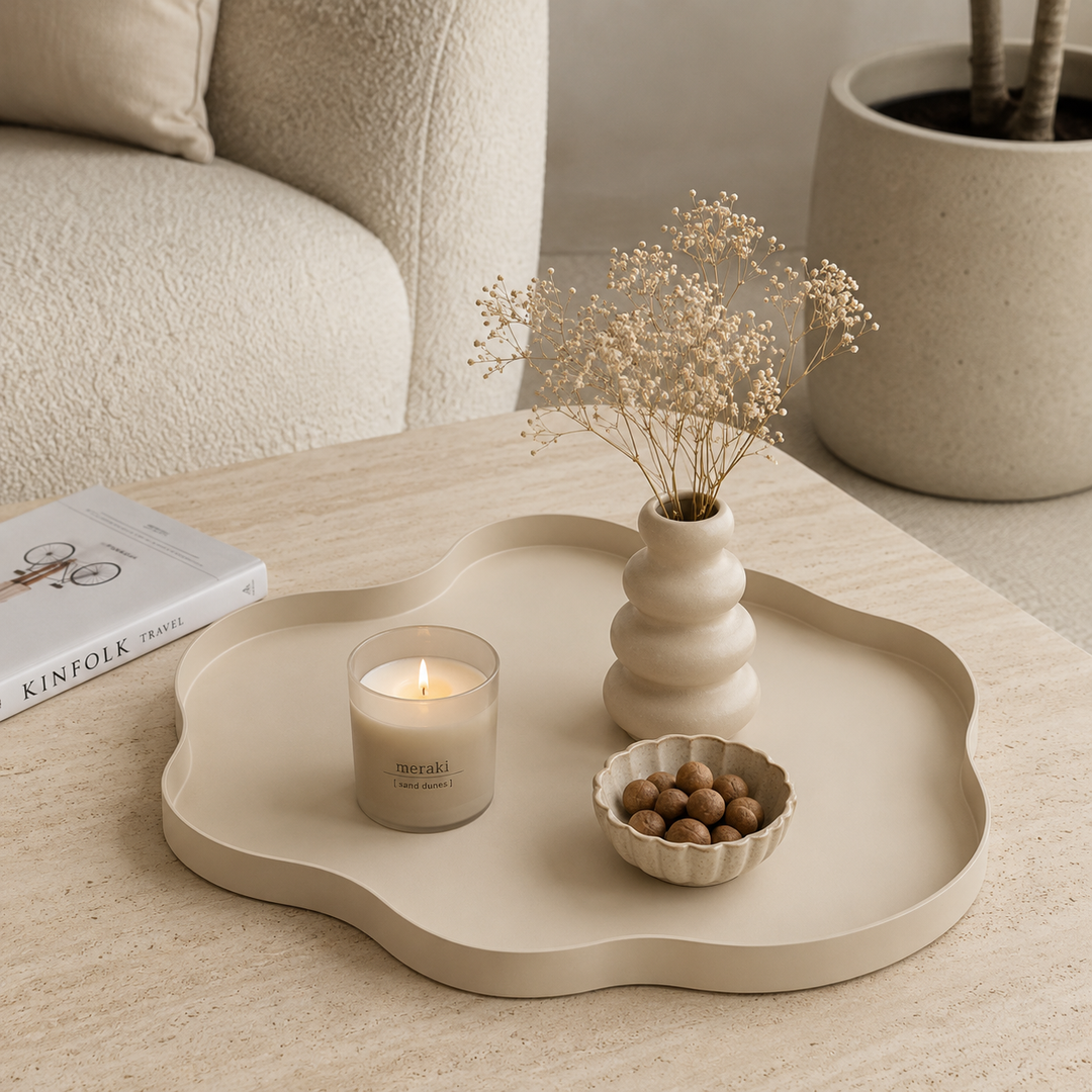 LOFT42 Serva Organisch Metalen Dienblad – Beige – Ø40 cm