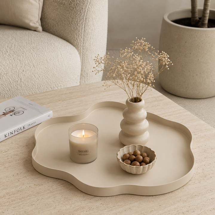 LOFT42 Serva Organisch Metalen Dienblad – Beige – Ø40 cm