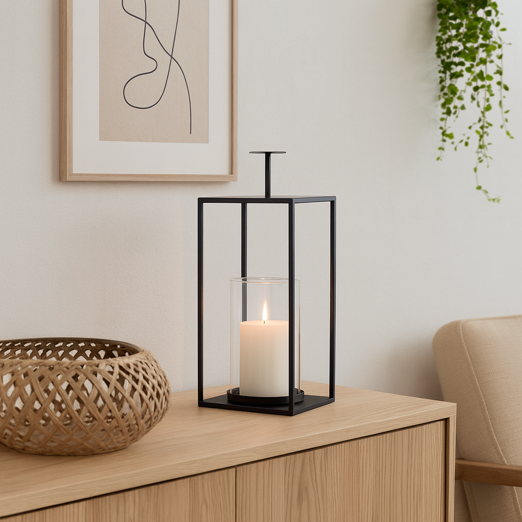 LOFT42 Lantaarn Bradley met Glas - Zwart - 32x15x15