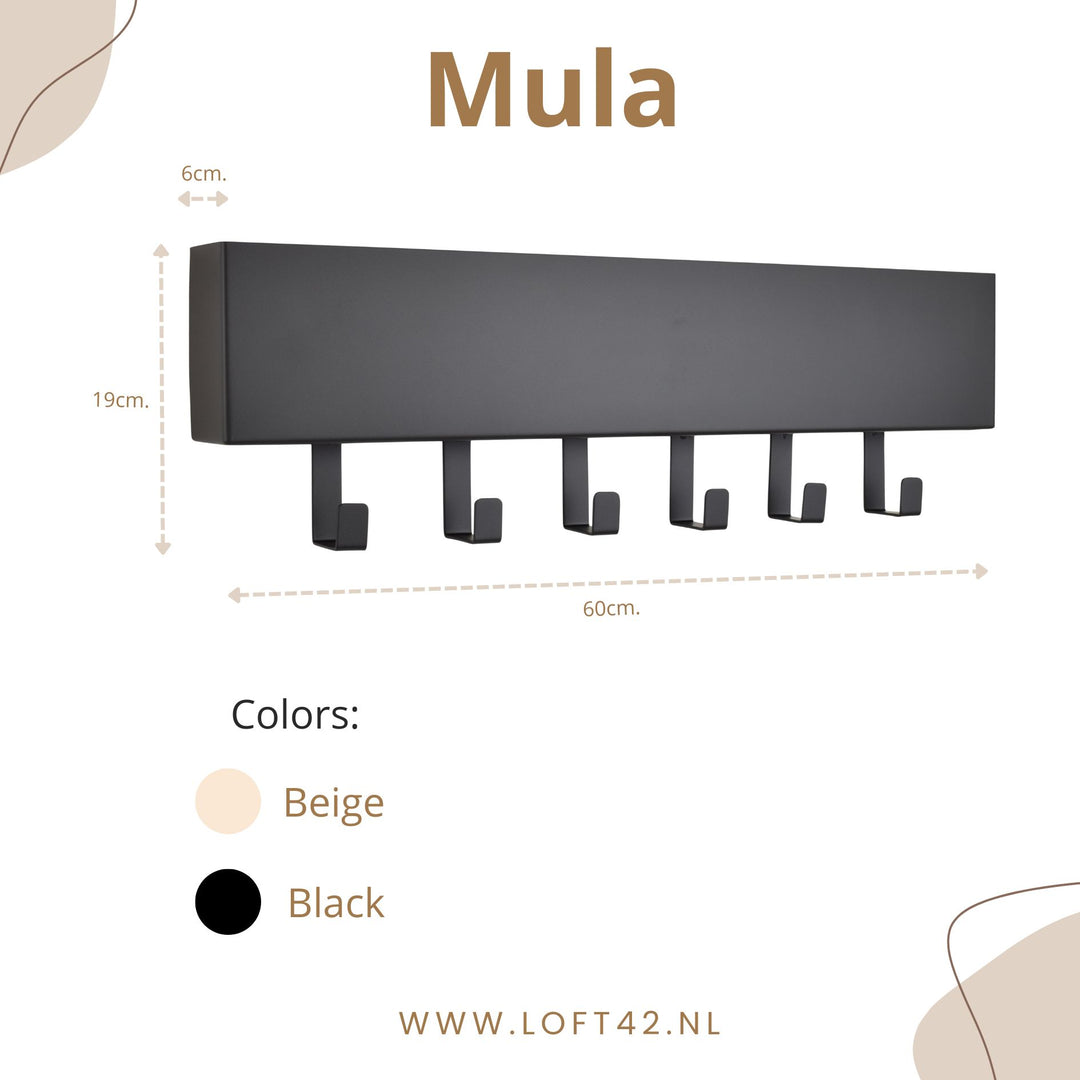 LOFT42 Mula Wandgarderobe - 61x19x6 - Beige - Metall - 6 Haken