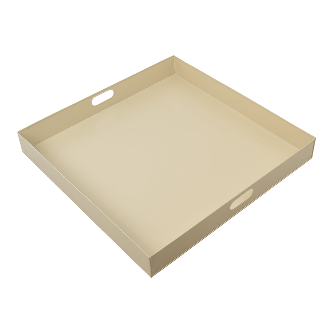 Vierkant beige metalen dienblad met uitgesneden handvatten