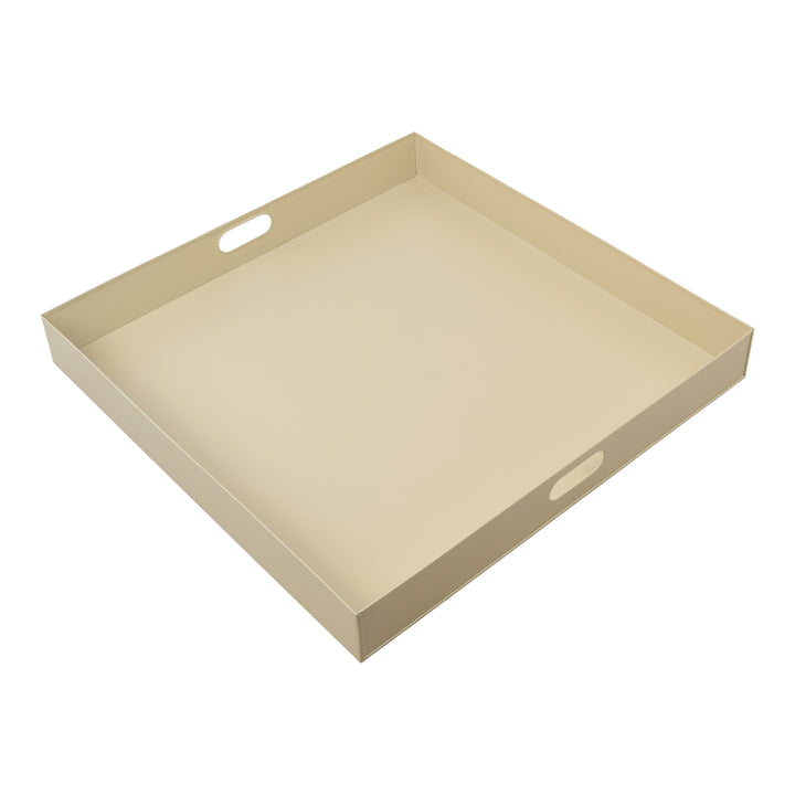 Vierkant beige metalen dienblad met uitgesneden handvatten