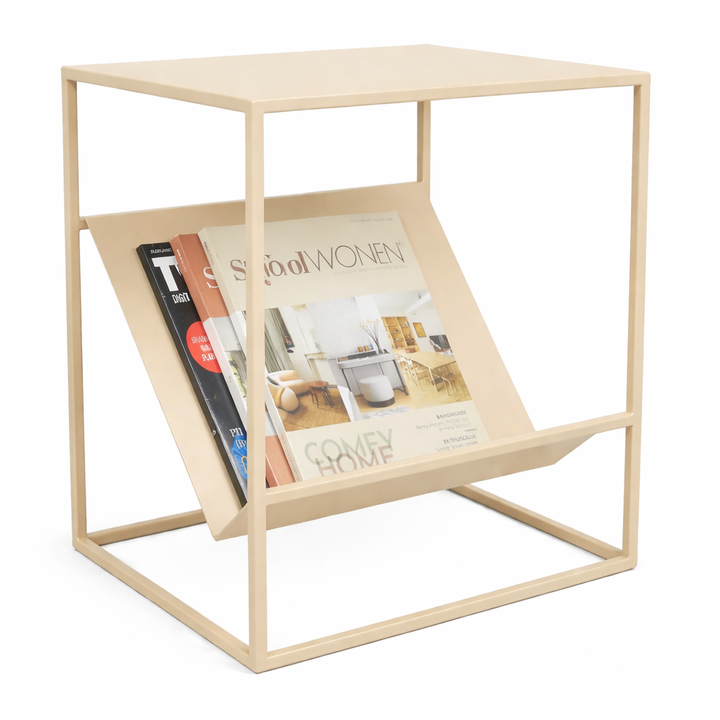 LOFT42 Freek Bijzettafel met Tijdschriften- of Krantenbak - Metaal - Beige - 47x36x29
