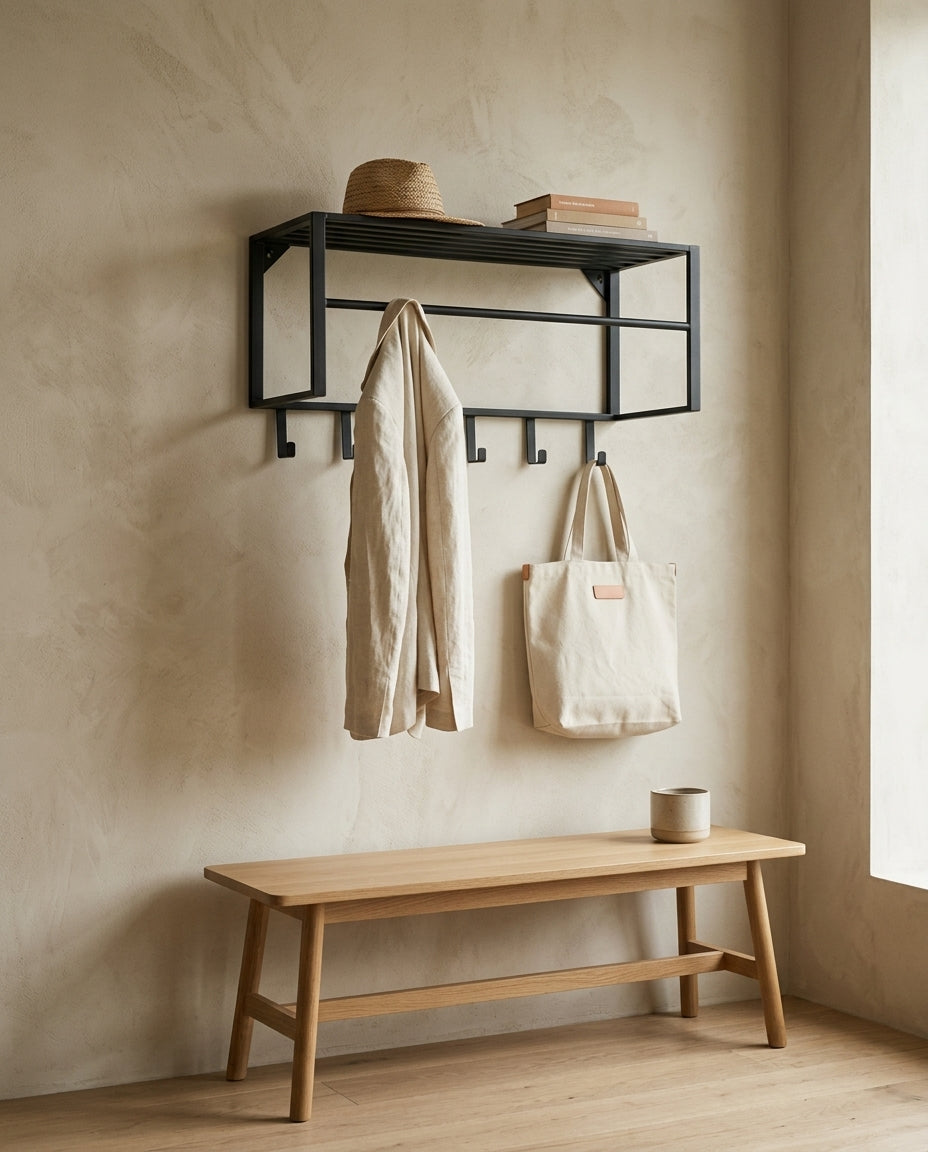 Wall-mounted coat rack — Japandi Entryway Lifestyle | Generated by Modelize