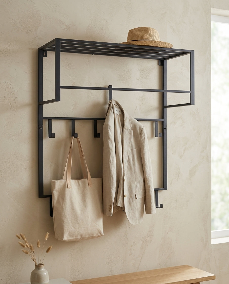 Wall-mounted coat rack — Japandi Entrance Lifestyle | Generated by Modelize
