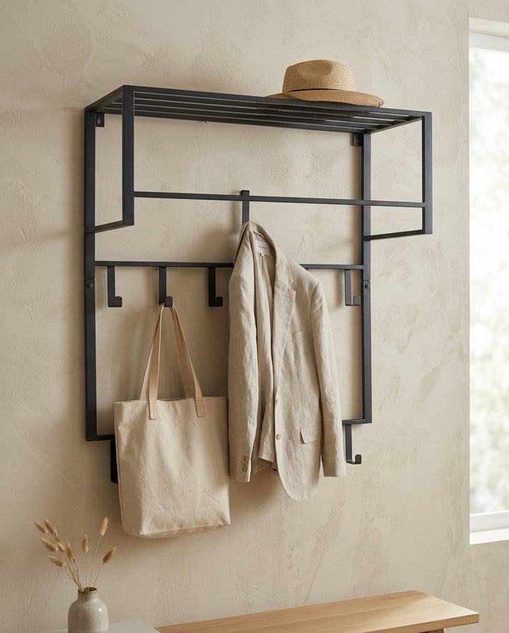Wall-mounted coat rack — Japandi Entrance Lifestyle | Generated by Modelize