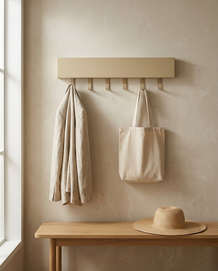 Wall-mounted coat rack — Japandi entryway lifestyle | Generated by Modelize