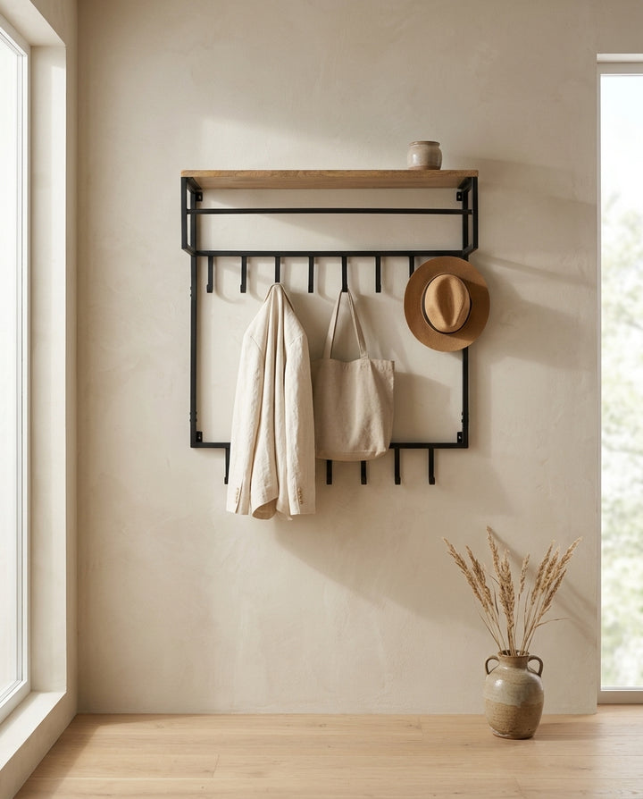 Wall-mounted coat rack — Japandi Lifestyle Entryway | Generated by Modelize